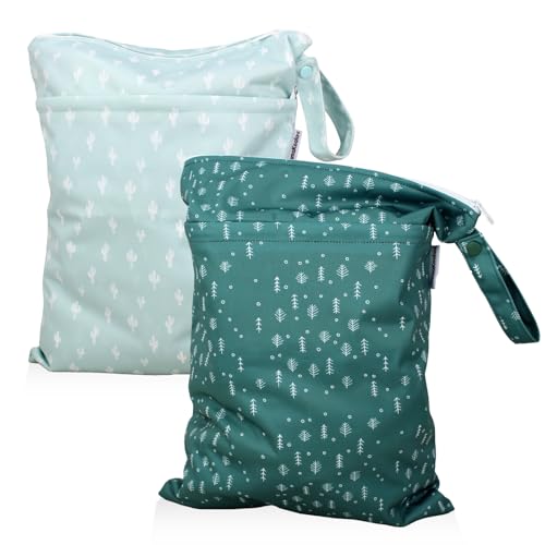 Image of Mama Koala Waterproof Wet Dry Bags for Baby Items, Cloth Diapers, Swimsuits, Travel, Gym Clothes, Beach, Pump Parts, Toiletries, Two Zippered Pockets, 2 Pack (W017)