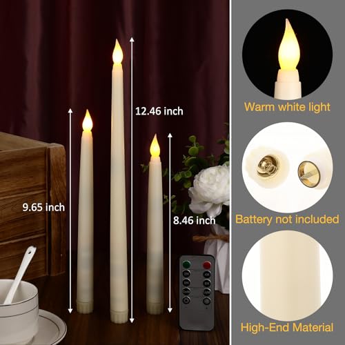 Image of Tuanse 24 Pack 24 Pack Flameless Flicker Taper Candles Bulk with Remote and Timer, Battery Operated LED Warm White Taper Candles Light for Home Wedding Decoration Gifts (Beige,10 Inch)