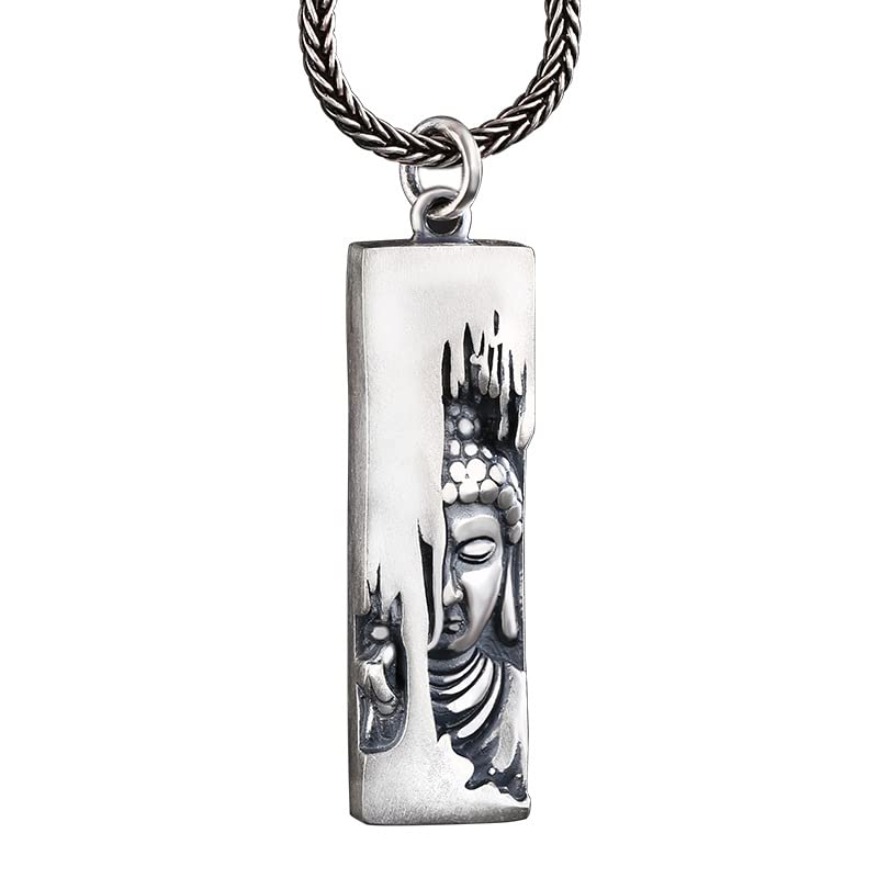 Vientiq Sterling Silver Lord Buddha Pendant Chain Necklace for Men