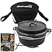 Skandika Dutch Oven Flame Master 7,1 L | Gusseisen Topf zum Kochen, inkl. Rezeptbuch der Sauerländer BBCrew, bereits eingebrannt, ohne Füße, Deckelheber, Tragetasche | Feuertopf für Grillen, Camping