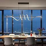 Matven Modern Ceiling Chandelier Light, Acrylic Anti Flicker Pendant Lamp with Remote Control Dimmable 3 Color Mode & Brightness (Warm Cool Neutral Light) for Kitchen Bar（Black,57IN