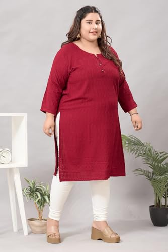 Image of DARIKA Women's Cotton Chikankari Straight Kurti Multiple Color in from Small to Plus Size.