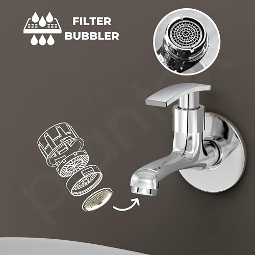Image of Plantex Bib Cock Water Tap for Bathroom with Brass Spindle and Water Saving Nozzle /Kitchen and Bathroom Accessories - Pack of 2 (Long Body-Chrome)