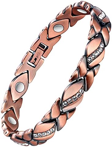 Jeracol Copper Magnetic Bracelet for Women,Magnetic Brazaletes with Crystals,Adjustable Size Solid Copper Bracelet Wristband with Removal Tool & Jewellry Gift Box