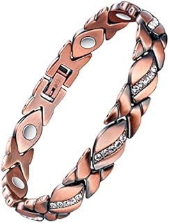 Jeracol Copper Magnetic Bracelet for Women,Magnetic Brazaletes with Crystals,Adjustable Size Solid Copper Bracelet Wristband with Removal Tool & Jewellry Gift Box