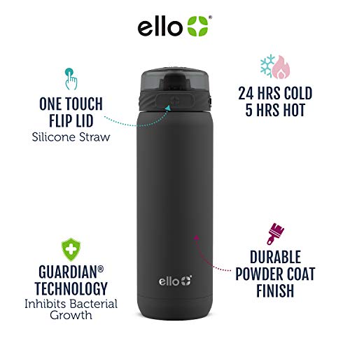 Ello Garrafa de água de aço inoxidável isolada a vácuo Cooper com canudo de silicone antimicrobiano,