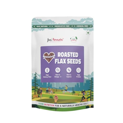 Image of Jus' Amazin Roasted Flax Seeds (1Kg) | High Fiber | Omega-3 | Heart Health | Cholesterol Management | High Protein | 100% Natural | Clean Nutrition