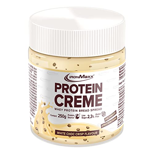 IronMaxx Protein Cream Low Carb Spread- Crema Proteica para untar- bajo en azúcares- sabor: chocolate blanco crujiente- tarro de 250g (1 envase)