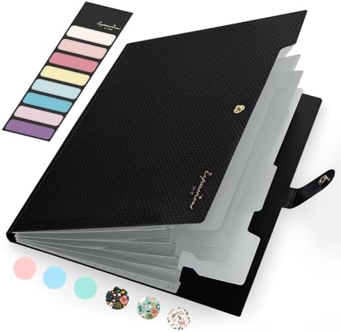 Sooez Cute Folders, 5 Pocket Folder with Labels, Letter Size Expanding File Folder Organizer, Portable Accordion File Folder for Documents, Aesthetic Paper Organizer Folder for School Office
