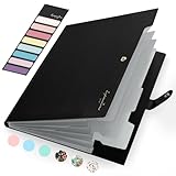 Sooez Accordion File Organizer, Letter Size Expanding File Folder with Labels, 5 Pocket Folders for Document, Portable Paper Bill Receipt Organizer for Home School Office Supplies, A4 Size, Black