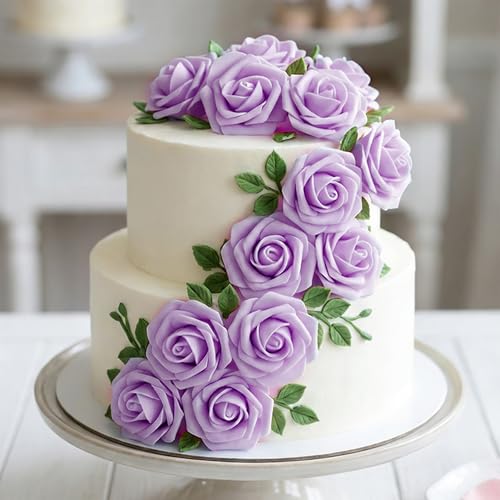 Image of 100Pcs Real Looking Purple Artificial Rose Flower Heads, Foam Fake Roses for DIY Wedding Decorations Baby Shower Centerpieces Home Party Valentine's Day Mother's Day Decor
