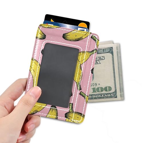Slim Minimalist Wallet Yellow Banana on Pink Background Front Pocket Wallet PU Leather Rfid Blocking Wallets for Men and Women4