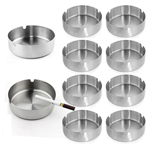 Qualsen Cendrier INOX Cendrier à Cigarettes Rond Cendrier Metal Lot de 10 cendriers pour la Maison Intérieur et Extérieur, 10cm Cover