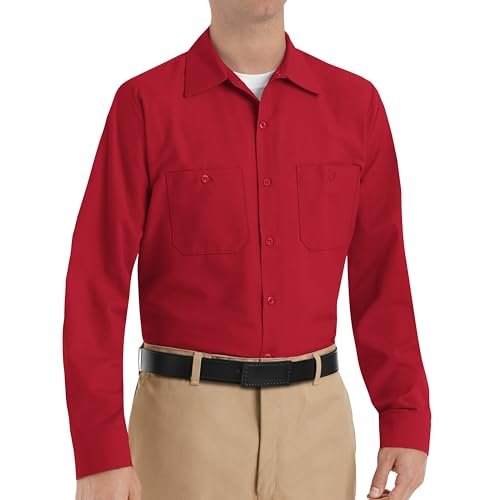 Image of Red Kap Men's Long Sleeve Industrial Work Shirt | Moisture Wicking Button Up, Wrinkle Resistance Fights Fading & Stains