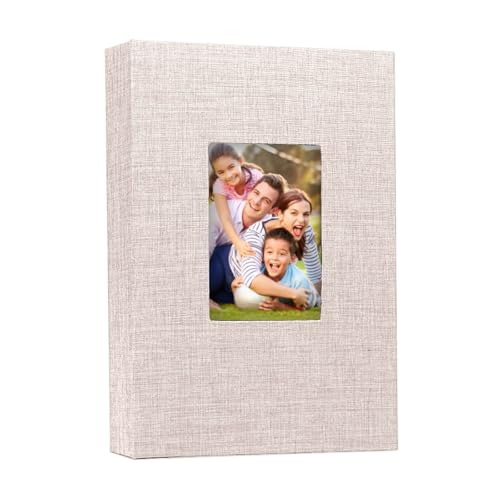 Photo Album 4x6in Linen Cover Photo Books Small Picture Book with 300 Horizontal Pockets Slip-in Picture Albums for Family Wedding Anniversary Baby Vacation Pictures (Beige)