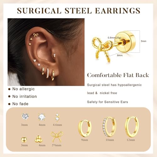 M MOOHAM Flat Back Earring for Women Teen Girls, Hypoallergenic Earrings - 5