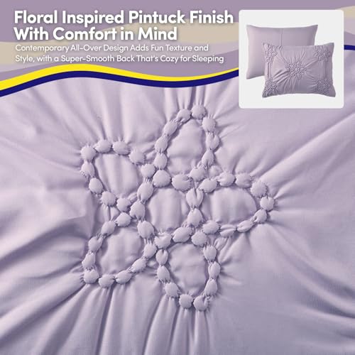 Image of Floral Pintuck Comforter Set Full Size - Bed in a Bag with Sheets, Pillowcases & Shams - Soft Stylish Sports Bedding - All Season Boys Basketball Bed Set