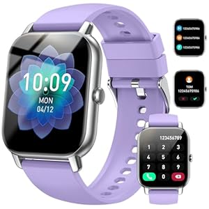 Smart Watch (Answer/Make Calls), 1.85″ Smart Watches for Men Women 110+ Sport Modes Fitness Watch with Sleep Heart Rate Monitor, Pedometer, IP68 Waterproof for iOS Android Smartwatch, Silver Purple