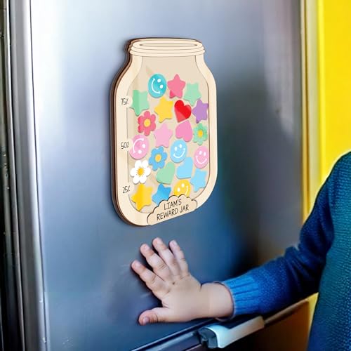 Image of Personalized Magnetic Reward Jar for Classroom & Kids, Potty Training Reward Jar with Acrylic Tokens, Potty Training Reward Chart for Boys & Girls, Back to School Classroom Management