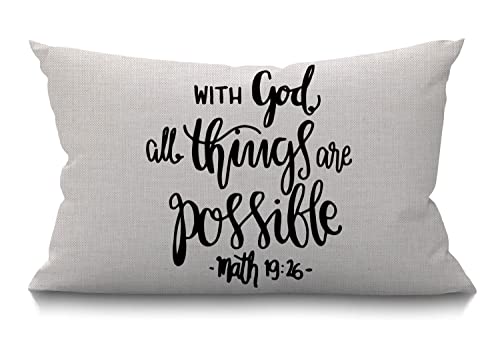 BGBDEIA Housse de coussin avec verset de la Bible religieux chrétien Hope with God All Things Are Possible Citation Taie d'oreiller pour canapé Coton Lin 30 x 50 cm Cover