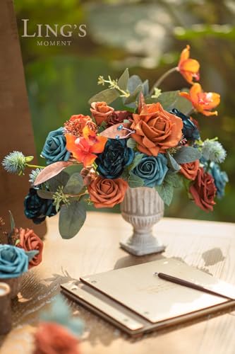 Ling's moment Artificial Flowers Wedding Rustic Teal Fall Combo for DIY Wedding Centerpieces Bouquets Combo Decorations - Image 5