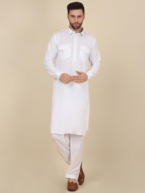 Image of KRAFT INDIA Men's Cotton Pathani Kurta With Drawstring Salwar Set