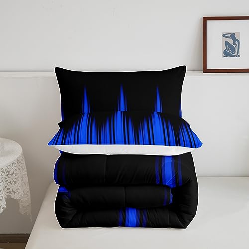 Image of Feelyou Blue Ombre Comforter Queen Size, Blue and Black Ombre Striped Comforter Set for Kids Boys Girls Abstract Duvet Set Room Decor Microfiber Bed Set