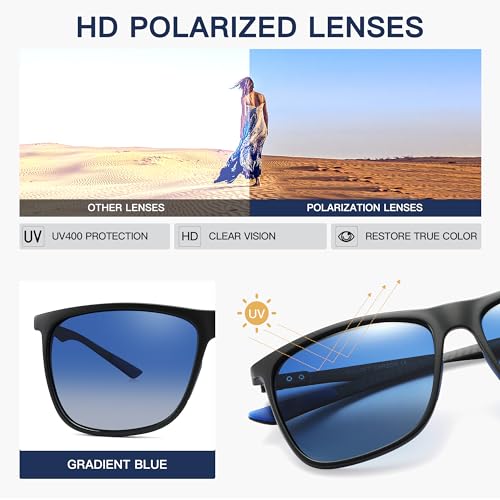 Image of Carbon Fiber Polarized Sunglasses for Men Women, Retro Square Frame, UV400 Protection HD Lens, Driving Fishing Sports