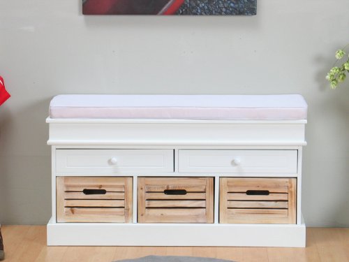 Preisvergleich Produktbild dynamic24 Sitzbank Mia Bank Kommode Sideboard Weiss + Kissen Neu