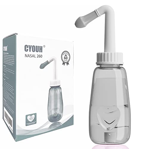 CYOUH Nasendusche Set, 260 ml, mit 60 Nasenwasch-Salzpaketen und Aufkleberthermometer，nasendusche erwachsene zur Nasenreinigung und Nasenspülung