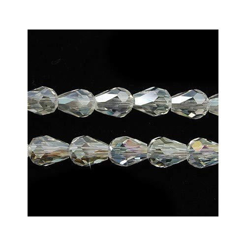 Grade A Czech Crystal Glass Beads - Clear AB, 12x8mm Faceted Drop - Strand of 55+ - Precision Cut Elegance from Czech Republic for Jewellery Making, 1mm Hole