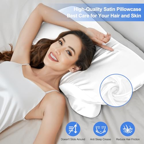 Image of Polyester, Spandex blend Pillowcase for Zelimun Cervical Pillow Only, Ergonomic Case, Smooth & Soft Pillowcase for Sleeping, White Pillow Cover with Zipper