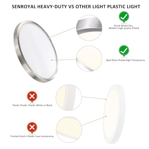 Image of Flush Mount Ceiling Light Fixture, 14 Inch LED Modern Kitchen Light, Slim Dimmable Brushed Nickel Flush Mount Light for Low Ceiling, Laundry, Hallway, Metal and Glass Lighting, 26W, 3000K