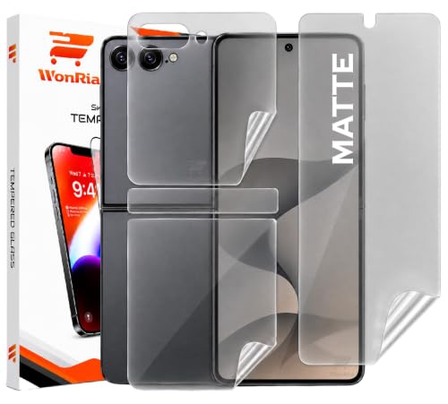 Image of WonRia Set of 4 - Matte Screen Guard Protector Compatible with Samsung Z Flip 8 5G Unbreakable Matte Membrane | Front + Back + Inner + Hinge | 360 TPU Film | Installation Kit
