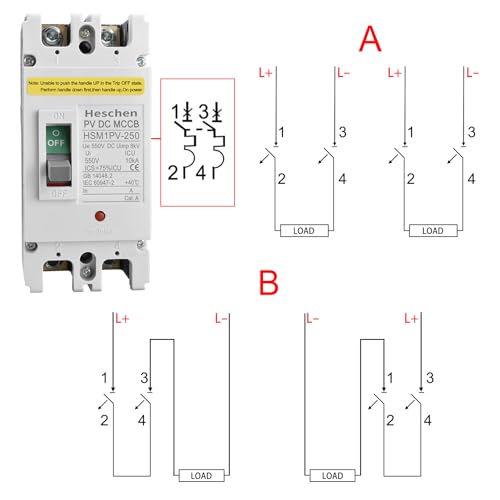 Heschen DC-Leistungsschalter MCCB, HSM1PV-250, 2-polig, DC550V 200A, Photovoltaik-Leistungsschalter, für PV-Solaranlage Solarmodule Netzsystem
