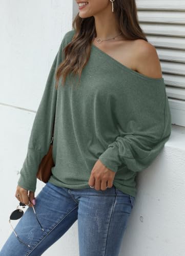 Image of Aifer Women's Off The Shoulder Tops Sexy Long Sleeve Shirts Oversized Fashion Casual Batwing Sweaters Pullover Tunic Tops