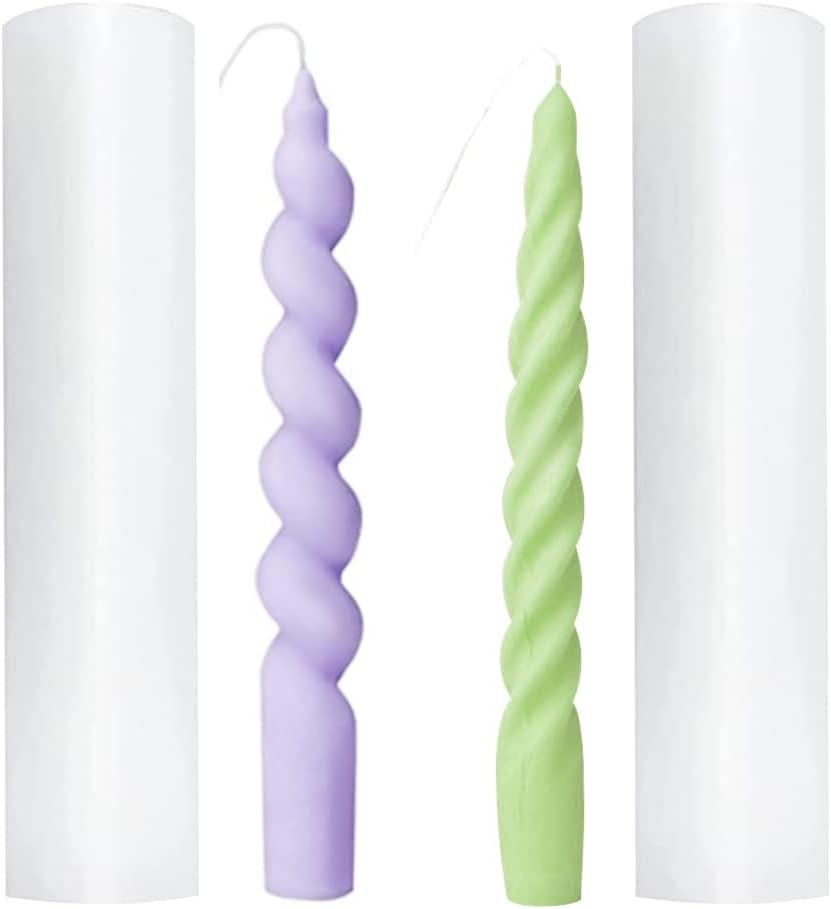 Bekasa Spiral Taper Candle Mould Set, 2 Pcs Silicone Candle Resin Molds, Pillar Candle Silicone Mold for Aromatherapy Candle Making, DIY 3D Decoration Craft Mold
