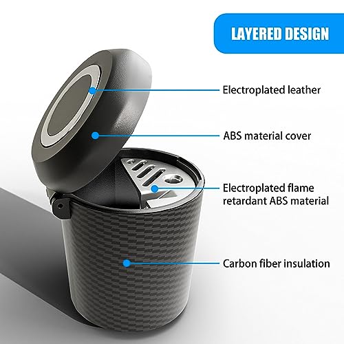 Image of 1 PC Car Ashtray, Carbon Fiber with Lid Multifunctional Mini Car Trash Box, Detachable Portable Smokeless Car Ashtray, Universal Garbage Can for Most Cars (Black)