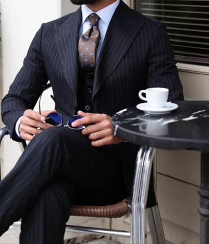 Mens Pinstripe 3 Piece Suit Slim Fit Pinstripe Single Breasted Pinstripe Mens Suits Business Formal Prom Suit3