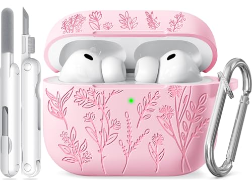 Image of Ekoonpft for Airpods Pro 3 Case, Flower Engraved Cases for Apple AirPods Pro 3rd Generation 2025, Soft Silicone Cover for Men Women Girly with Cleaning Kit & Keychain, Anti-Scratch, Shockproof