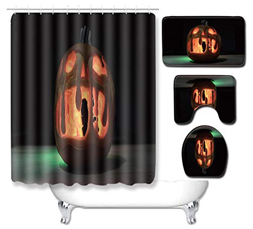 Claean-Acces-Home Badematte Antirutsch Set Halloween Badezimmer Vier-teiliges Bad Vorhang Toilettenkissen Teppich…