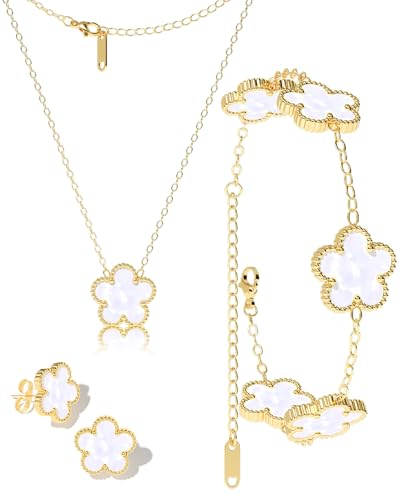 AICase Clover Jewelry Set,18K Gold Plated Lucky Clover Bracelet,Four Leaf Clover Necklace and Clover Earrings Fashion Jewelry Sets Gifts for Women/Mon