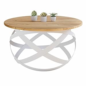 Firenze, Couchtisch Rund aus Massivholz Eiche und Stahl Handgefertigt, Wohnzimmertisch, Coffee Table, Weiß, 70×40 cm, Langlebig & Stilvoll