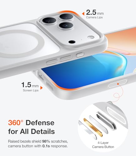Image of TORRAS Magnetic Shockproof for iPhone 17 Pro Case, Camera Control, Compatible with MagSafe, Military-Grade Protection, Stronger Slim Translucent Phone Case for iPhone 17 Pro, Silver White