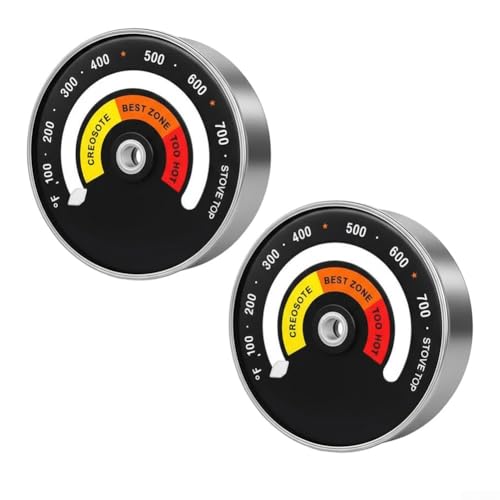 HanOaki Termómetro magnético para horno para estufas de leña y chimeneas, medidor de temperatura de tubo de estufa de doble escala de 48-370 °C con carcasa de acero inoxidable, paquete de 2
