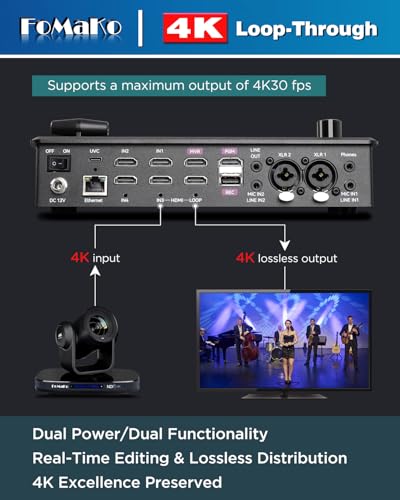 Image of FoMaKo 4K HDMI Video Mixer Switcher, 5.5 Inch FHD LCD Screen, 4-Channel HDMI Live Streaming Switcher, 4K 60FPS Input, 1080p 60FPS Output, Support PTZ Controller,KC602