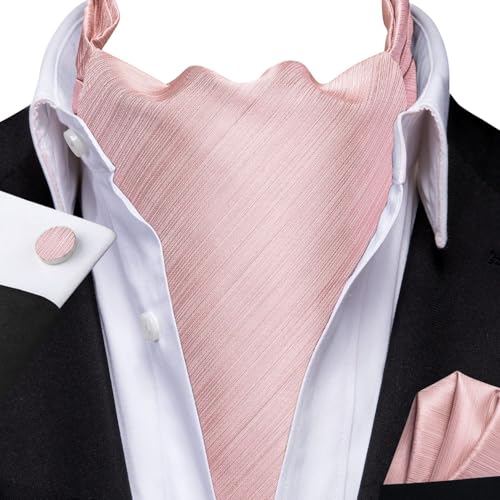 Image of Hi-Tie Silk Ascot for Men Self Tie Men's Cravat and Flower Lapel Pin Handkerchief Cufflinks Set for Wedding Party