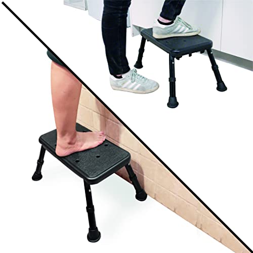 Pepe - Escalón Baño Adultos 25,5 cm (hasta 180 kg), Peldaño Cocina Caravana, Escalón Bañera Resistente, Banqueta Bañera Ancianos, Escalón Peldaño Acceso Bañera, Altura Regulable, Escalón Baño Negro