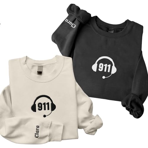 Personalized Embroidered Dispatcher 911 Sweatshirt, Pulse Dispatch Embroider Hoodie, Thin Gold Line 9112