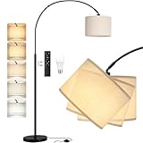 PreeOtti Stehlampe Wohnzimmer Dimmbar Bogenlampe, LED E27 Leselampe mit Fernbedienung 3000K-6000K, Vintage Standing Lamp Standlampe für Schlafzimmer, 350°Drehbarer Lampenkopf, 180cm, Beige